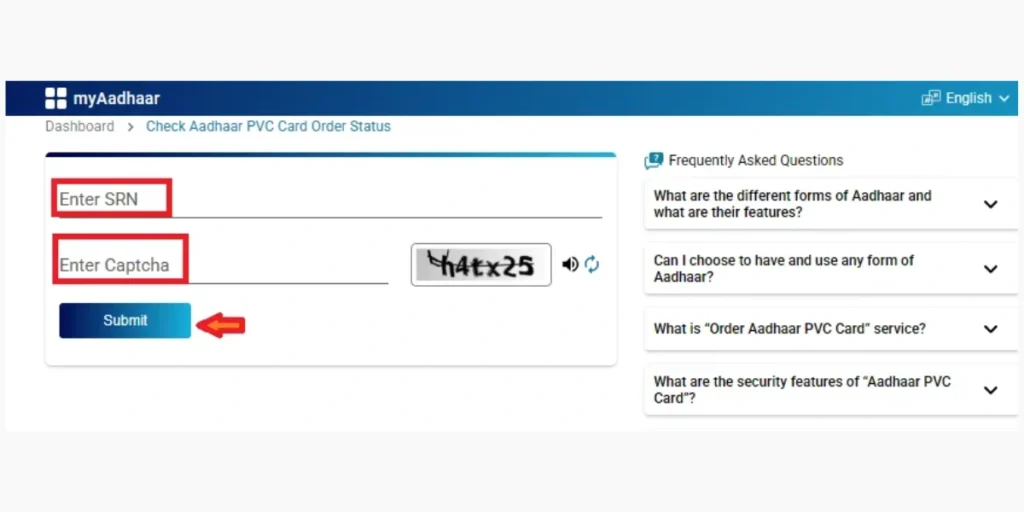 PVC Aadhaar Order Status 