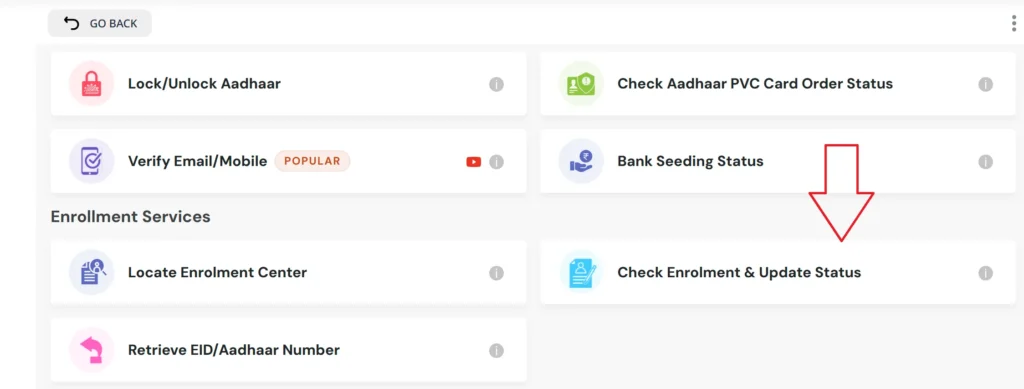 Check enrolment or aadhar status on umang